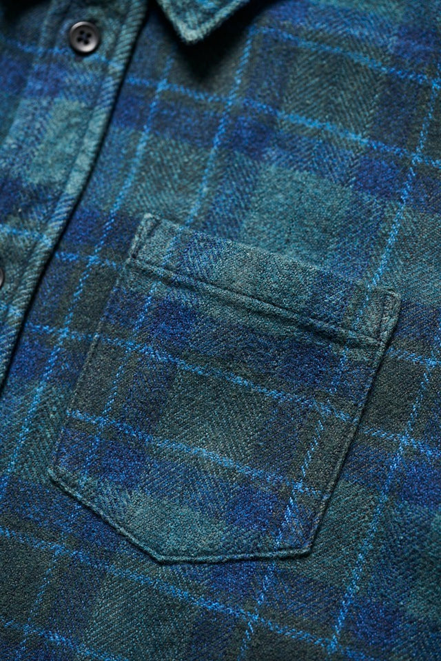 Pure Blue Japan - Men's Woven Cotton Tweed Check Indigo Over Dye shirt [2235-BR]