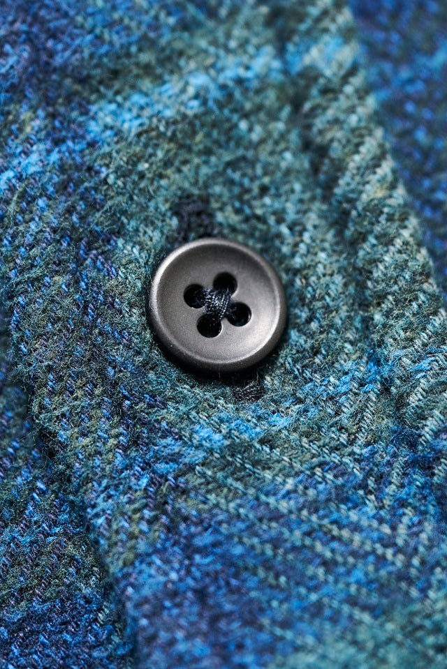 Pure Blue Japan - Men's Woven Cotton Tweed Check Indigo Over Dye shirt [2235-BR]