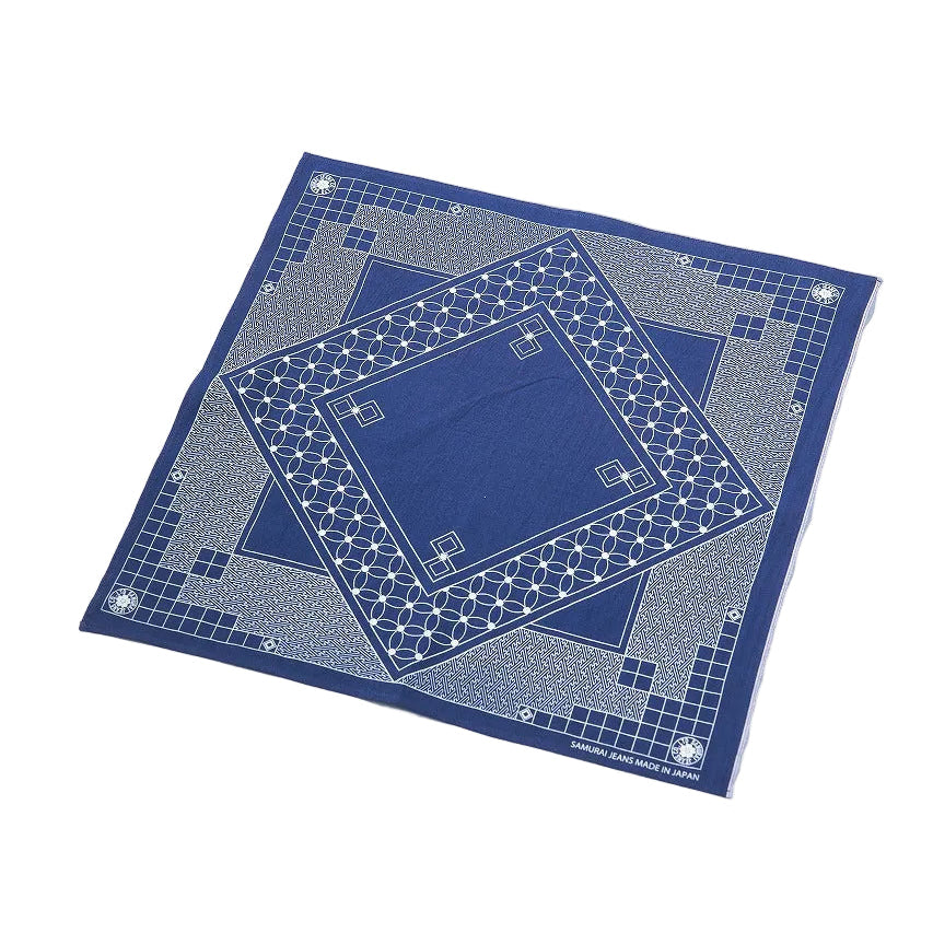 Samurai Jeans SJ-BANDANA-04 indigo selvedge bandana, laid flat