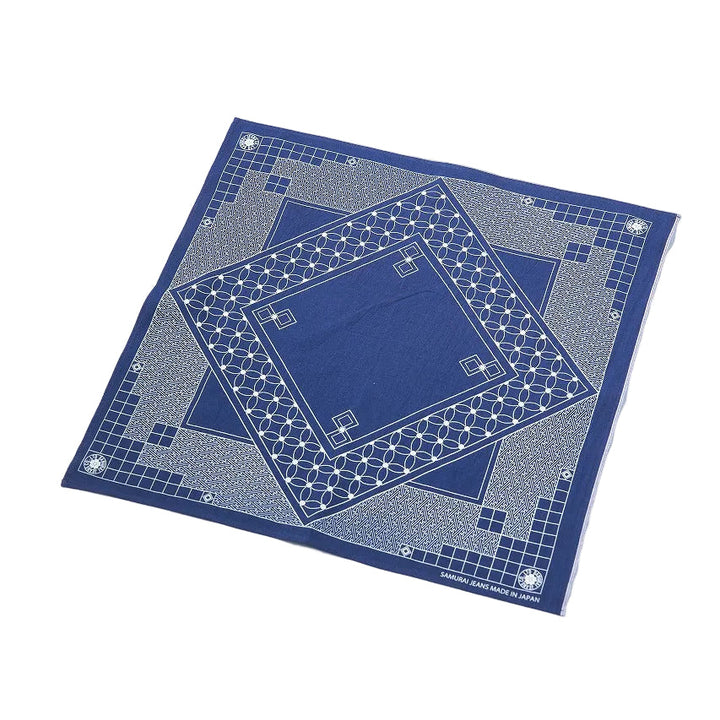Samurai Jeans SJ-BANDANA-04 indigo selvedge bandana, laid flat