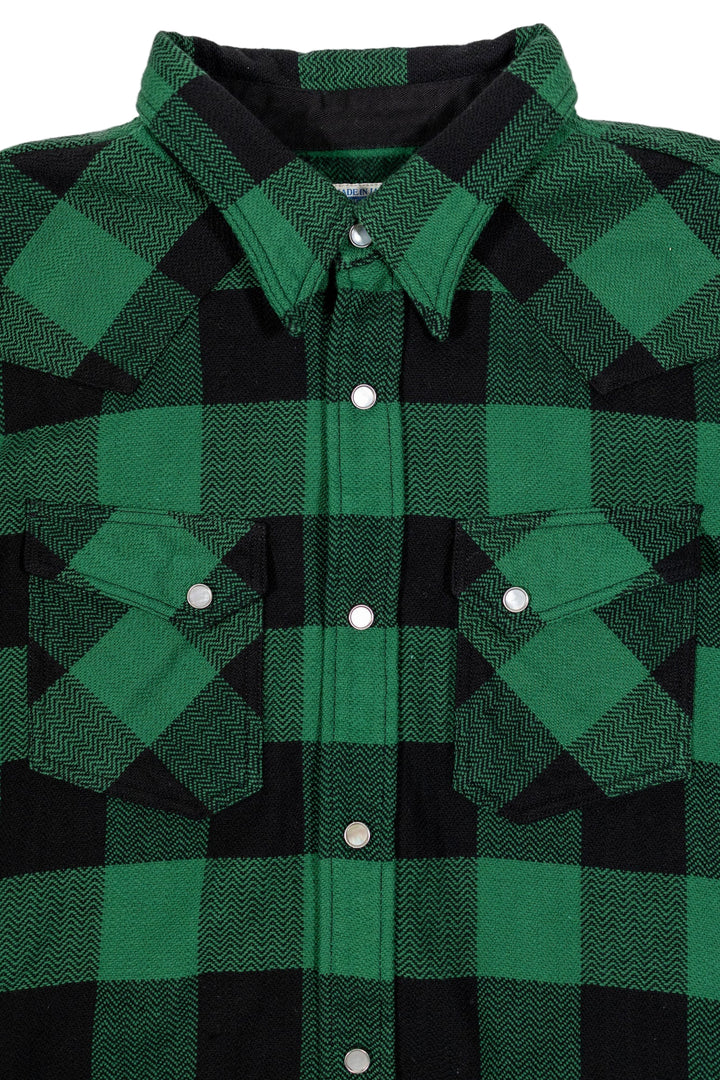 The Flat Head - Block Check Western Flannel Shirt Green/Black [FN-SNW-101L]