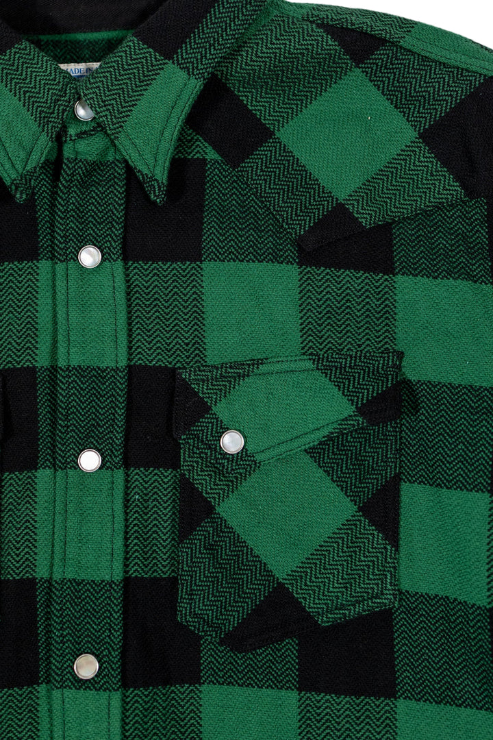 The Flat Head - Block Check Western Flannel Shirt Green/Black [FN-SNW-101L]
