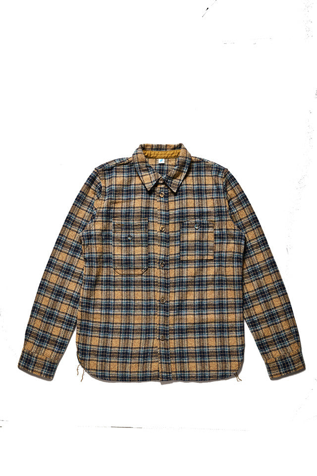 Pure Blue Japan Tweed Check Double Pocket Shirt - Beige [2229]