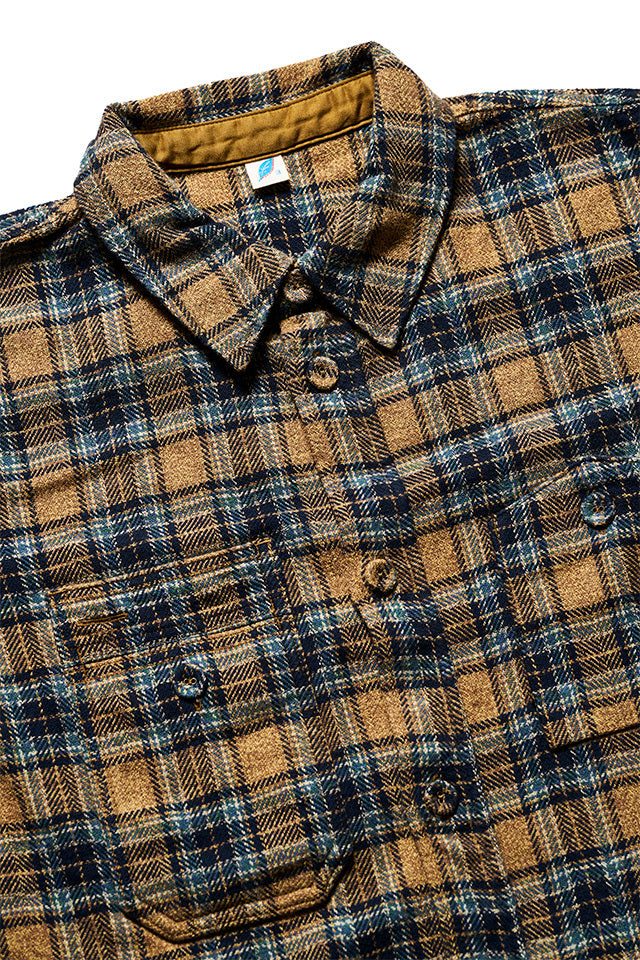 Pure Blue Japan Tweed Check Double Pocket Shirt - Beige [2229]