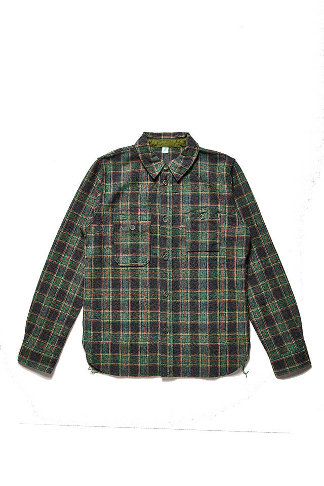 Pure Blue Japan Tweed Check Double Pocket Shirt - Green [2229]