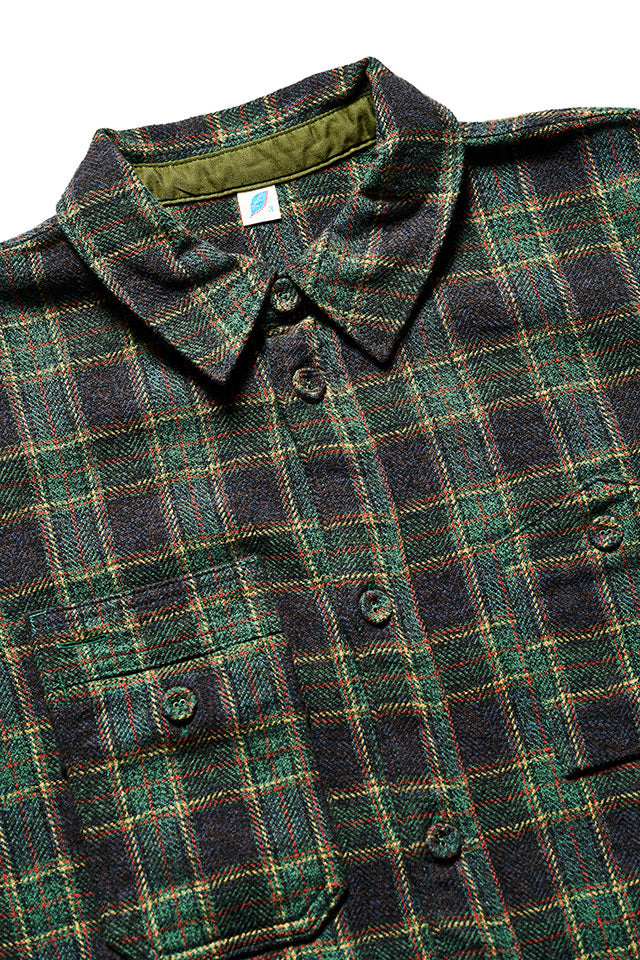 Pure Blue Japan Tweed Check Double Pocket Shirt - Green [2229]