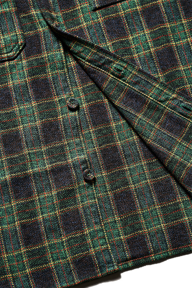 Pure Blue Japan Tweed Check Double Pocket Shirt - Green [2229]