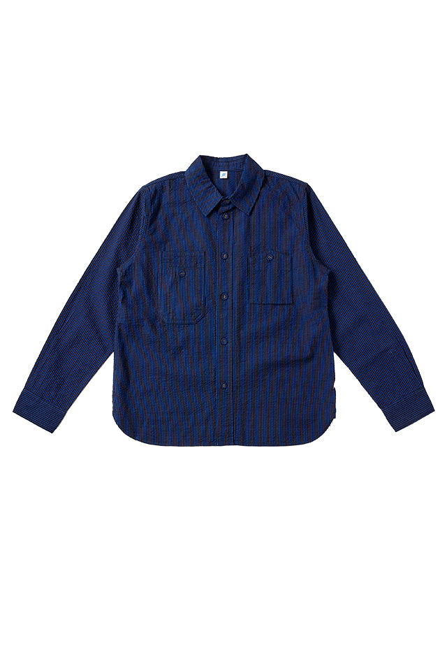 Pure Blue Japan - Seersucker Dark x Light Gingham Check Indigo Check Shirt [LS-2244-2] ON PREORDER*