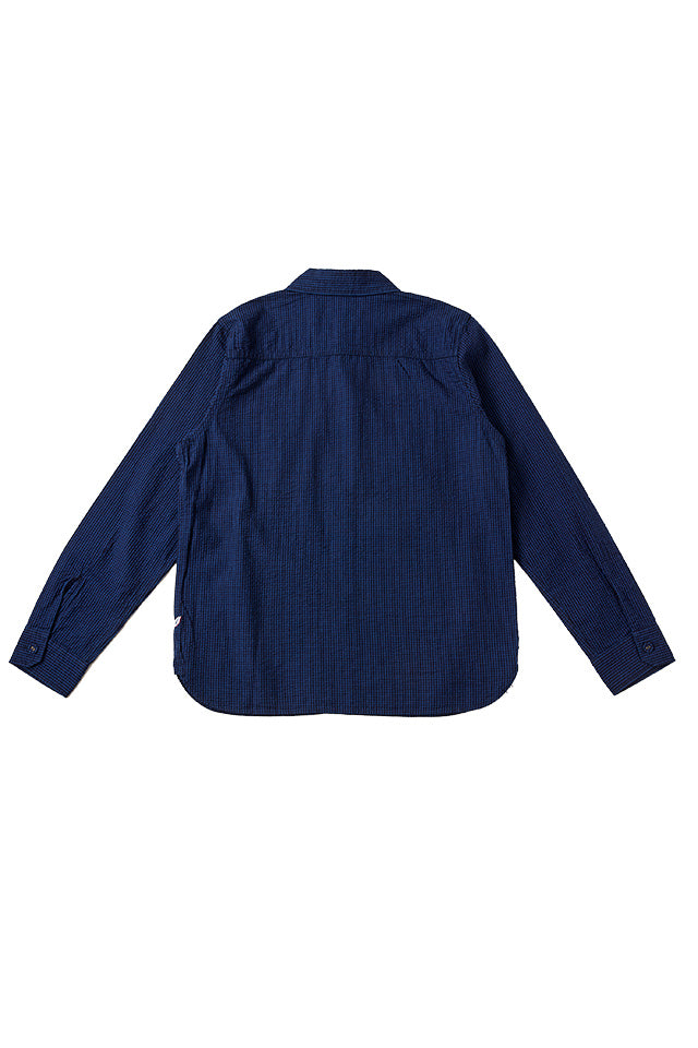 Pure Blue Japan - Seersucker Dark x Light Gingham Check Indigo Check Shirt [LS-2244-2] ON PREORDER*
