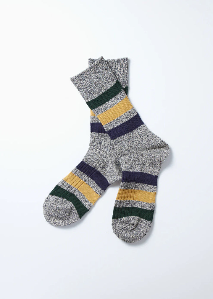 Rototo Park Stripe Crew Socks - Dark Grey [R1501]