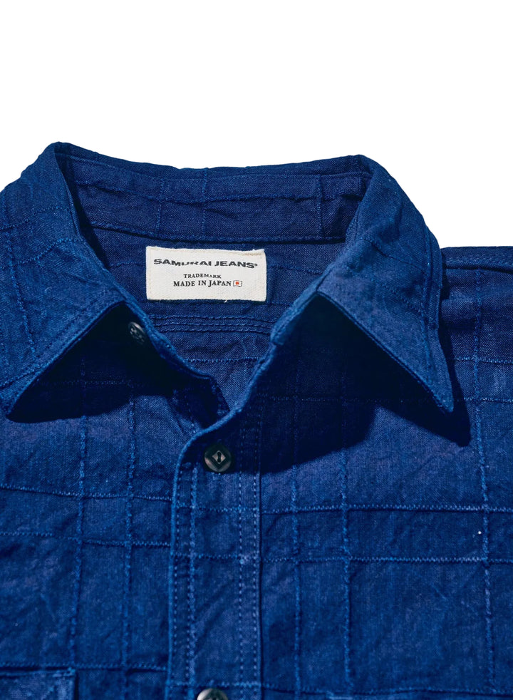 Samurai - Indigo Sashiko Lattice Dobby Work Shirt [SSS26-ARSW]