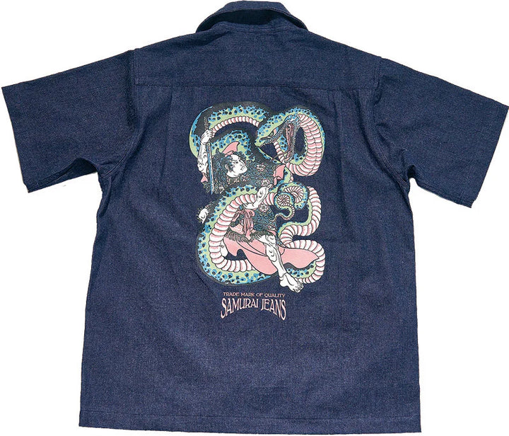 Samurai "Musha-E" Embroidered Shirt - Indigo [SSA25-02]