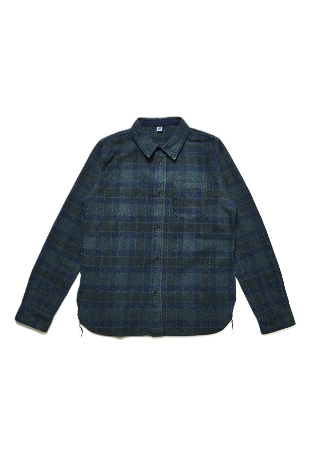Pure Blue Japan - Men's Woven Cotton Tweed Check Indigo Over Dye Flannel [2235-BR]