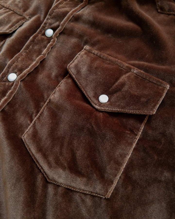 Wythe Velvet Pearlsnap Shirt - Chocolate Brown