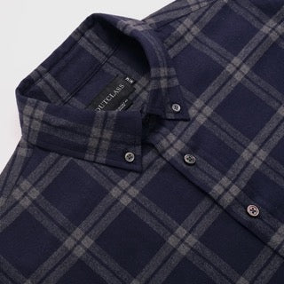 Outclass Windowpane Flannel Shirt - Navy