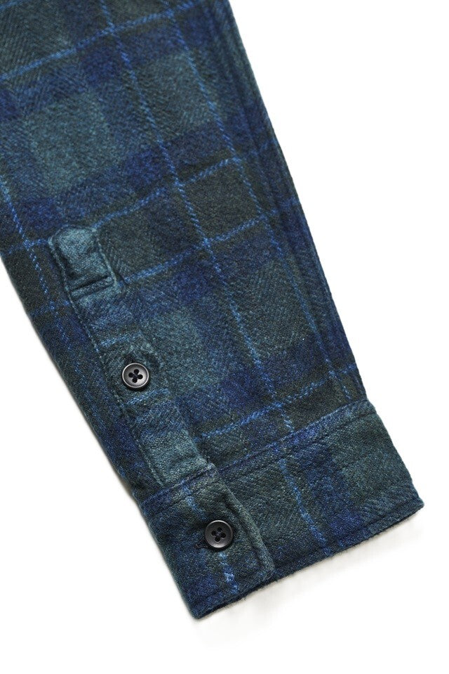 Pure Blue Japan - Men's Woven Cotton Tweed Check Indigo Over Dye shirt [2235-BR]