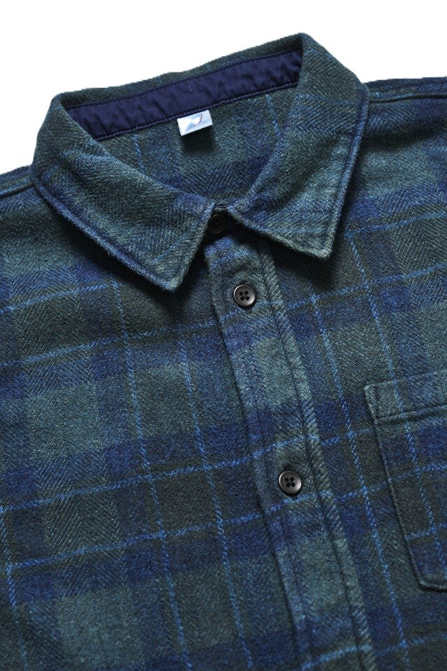 Pure Blue Japan - Men's Woven Cotton Tweed Check Indigo Over Dye shirt [2235-BR]
