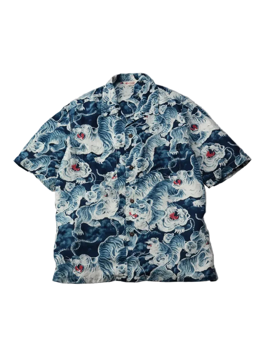 The Flat Head - Linen Short-Sleeve Hundred Tigers Shirt [FN-SCR-017S]