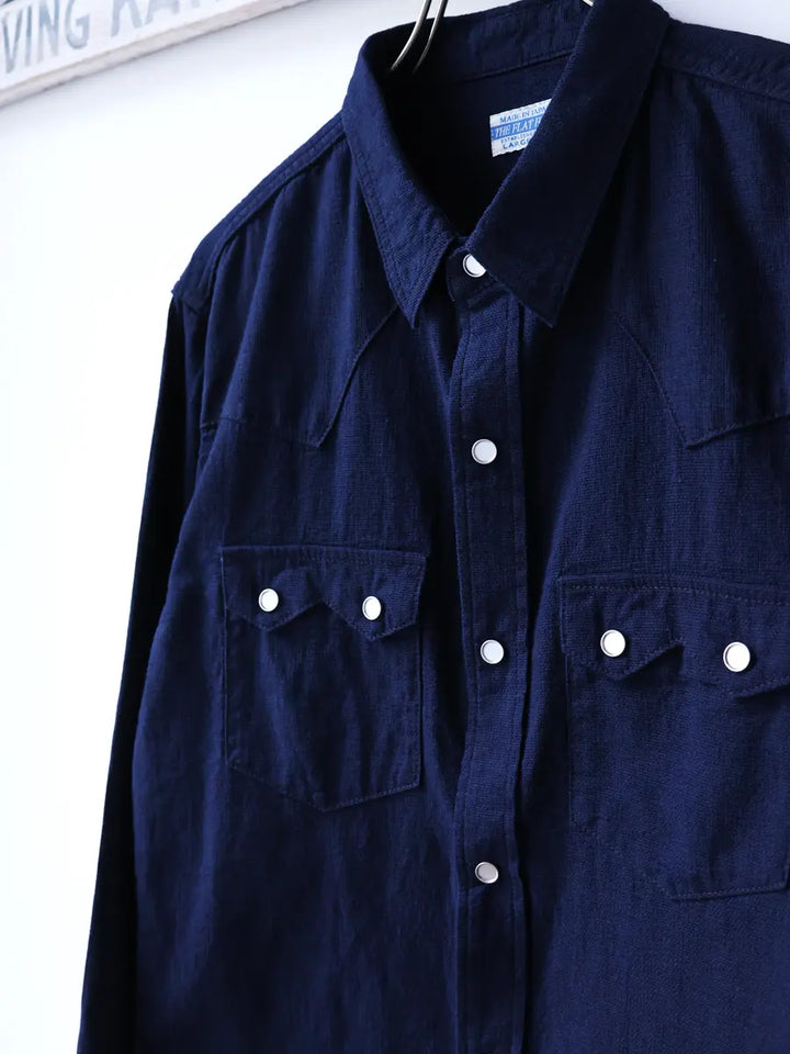 The Flat Head Indigo Dobby Western Shirt [FN-SCW-002L]