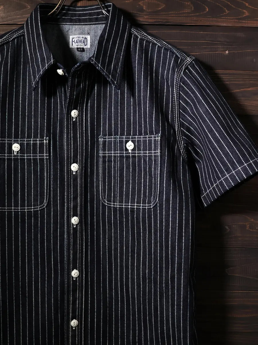 The Flat Head 10oz Denim Wabash S/S Work Shirt [FN-SDK-702S]