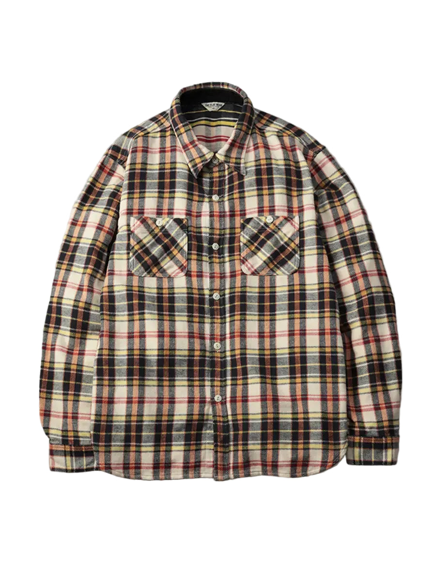 The Flat Head - Check Flannel Work Shirt Ivory [FN-SNR-014L]