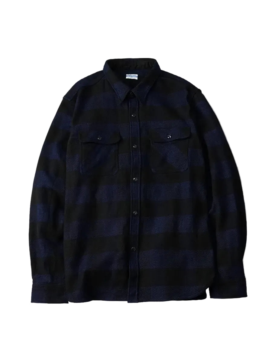 The Flat Head - Indigo Dyed Block Check Flannel Work Shirt Navy/Black [FN-SNR-101LSP]