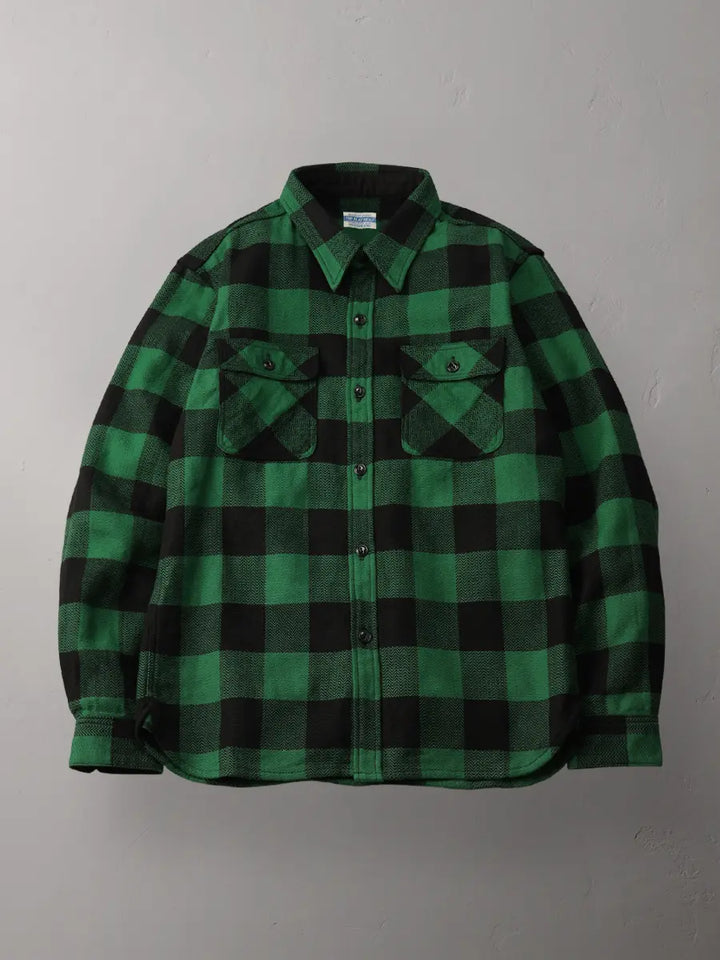 The Flat Head Block Check Flannel Shirt - Green/Black [FN-SNR-101L] ON PREORDER*