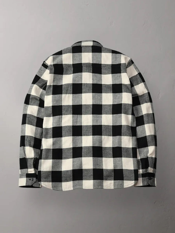 The Flat Head Block Check Flannel Shirt - Ivory/Black [FN-SNR-101L]