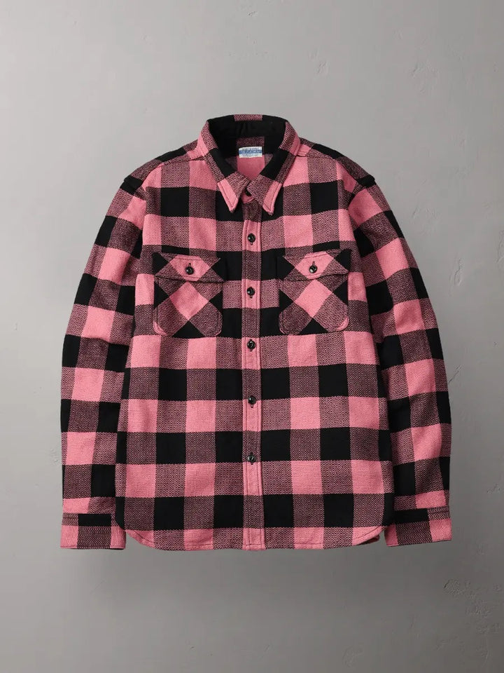 The Flat Head Block Check Flannel Shirt - Pink/Black [FN-SNR-101L]