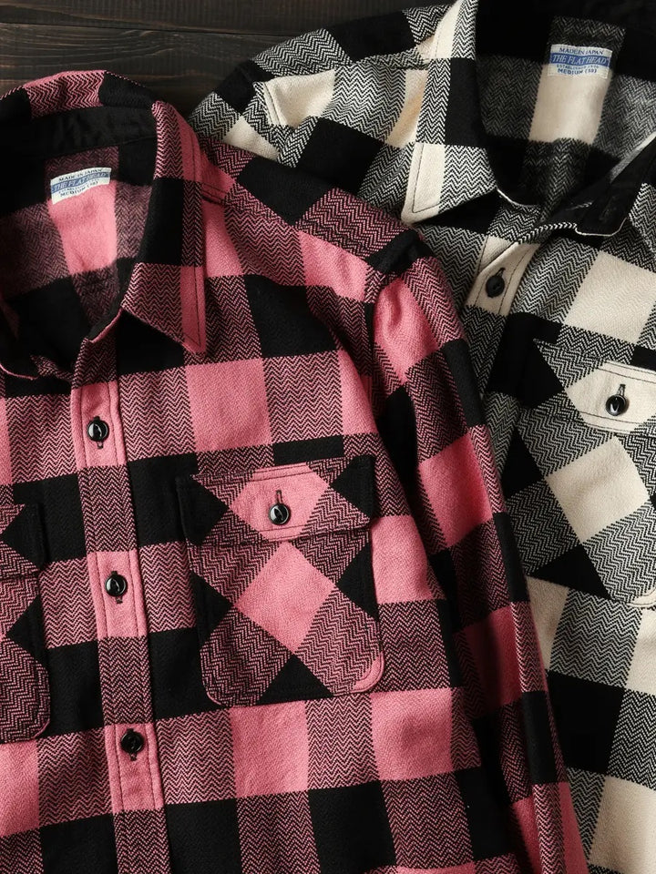 The Flat Head Block Check Flannel Shirt - Pink/Black [FN-SNR-101L]