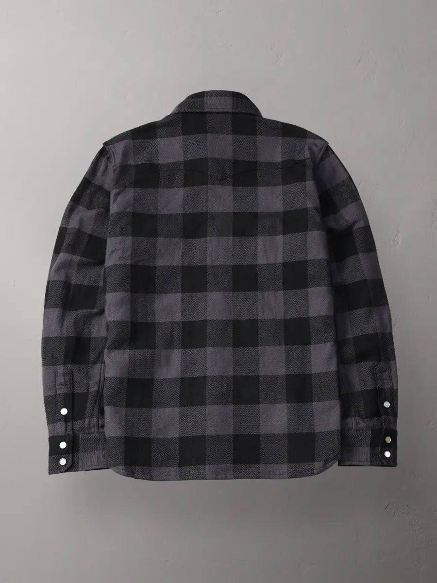 Flat Head Block Check Western Flannel Shirt - Grey/Black
