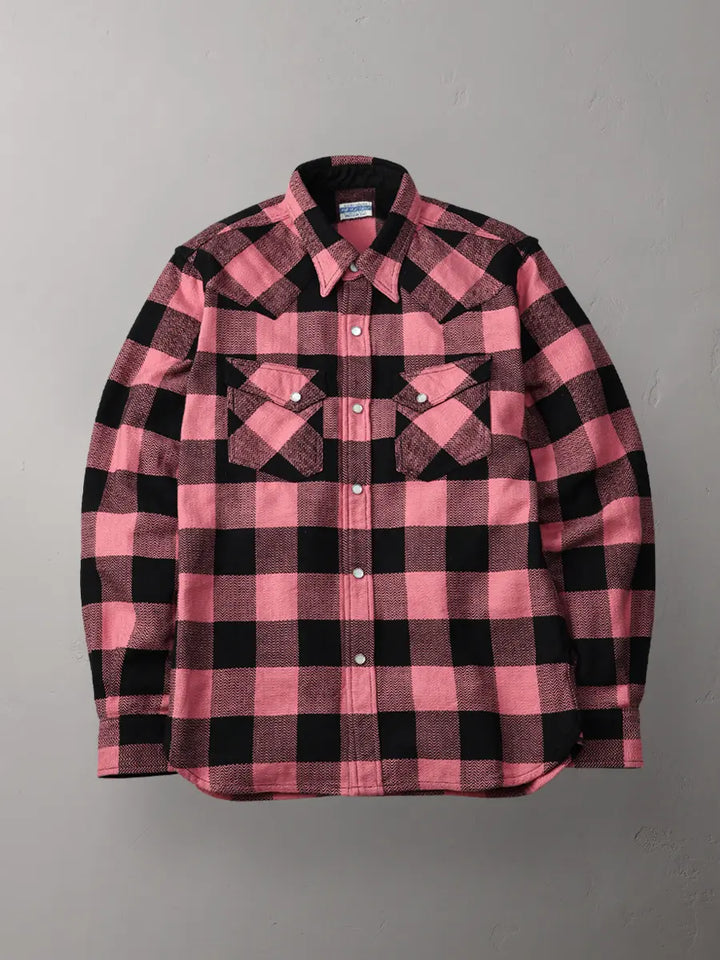 The Flat Head Block Check Western Flannel Shirt - Pink/Black [FN-SNW-101L]