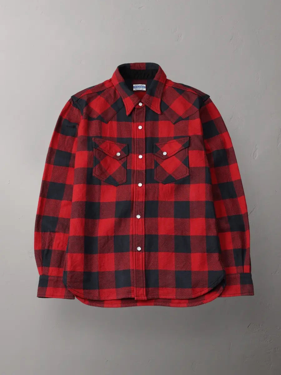 Flat Head Block Check Western Flannel Shirt - Red