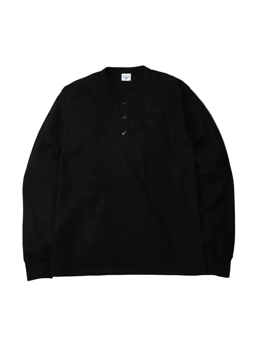 The Flat Head - Long Sleeve Henley Shirt Black [FN-TSHL-004]