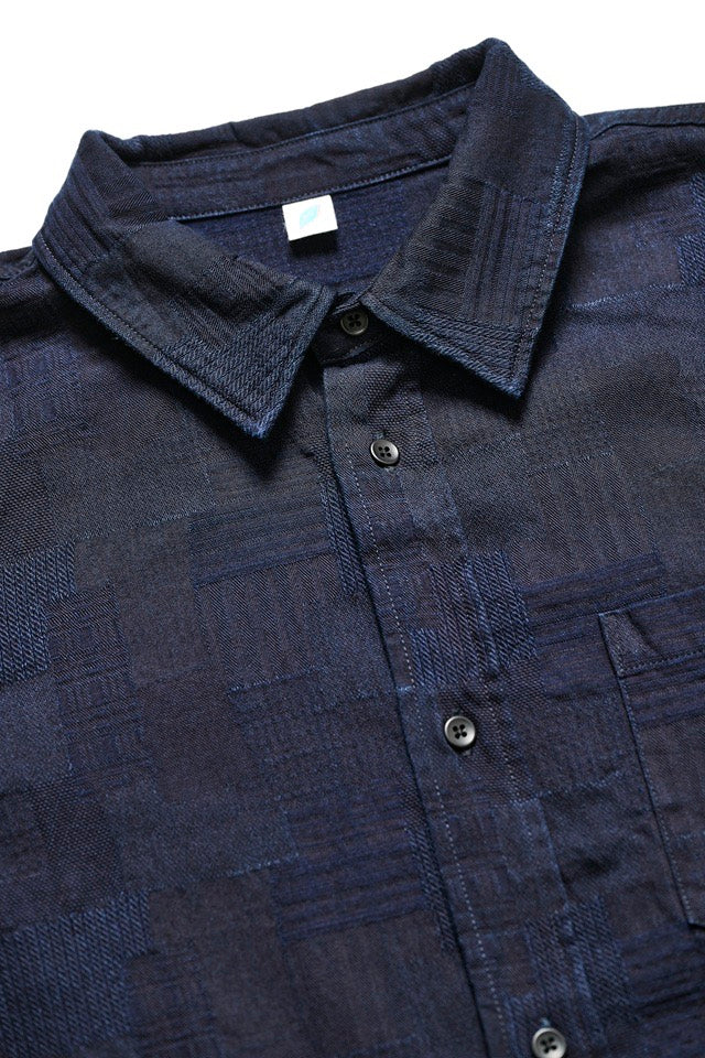 Pure Blue Japan Woven Jaccquard BORO Patchwork Shirt [2239-ID]