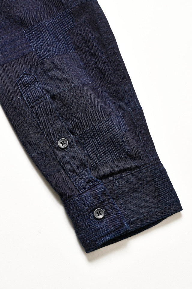 Pure Blue Japan Woven Jaccquard BORO Patchwork Shirt [2239-ID]