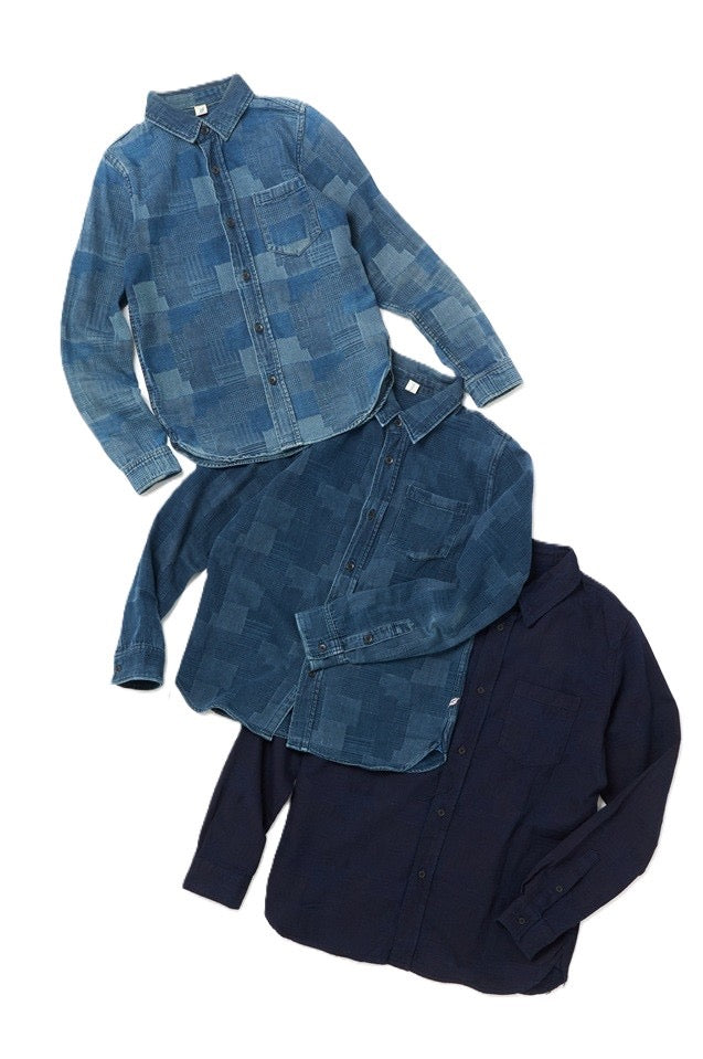 Pure Blue Japan Woven Jaccquard BORO Patchwork Shirt [2239-ID]