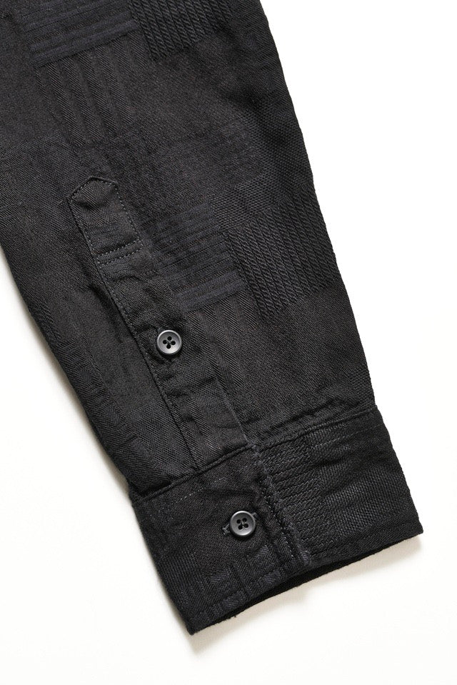 Pure Blue Japan Woven Jaccquard BORO Patchwork Shirt [2239-BK]