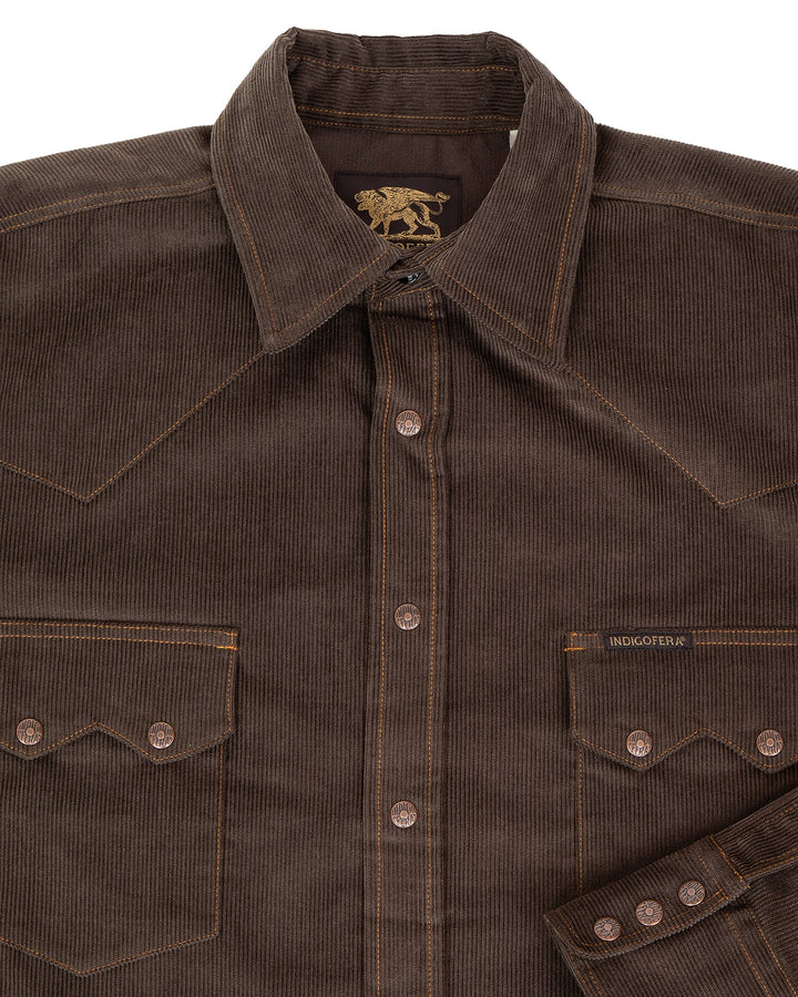 Indigofera Ryman Corduroy Shirt - Dark Brown/Green ON PREORDER*
