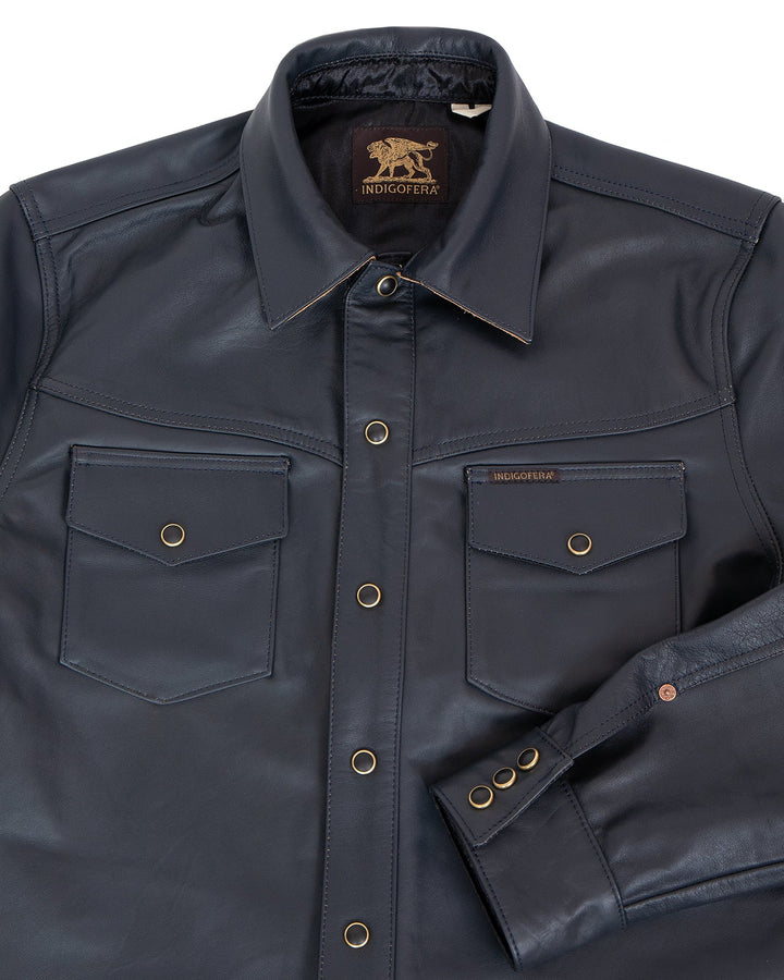 Indigofera Austin Leather Shirt - Navy