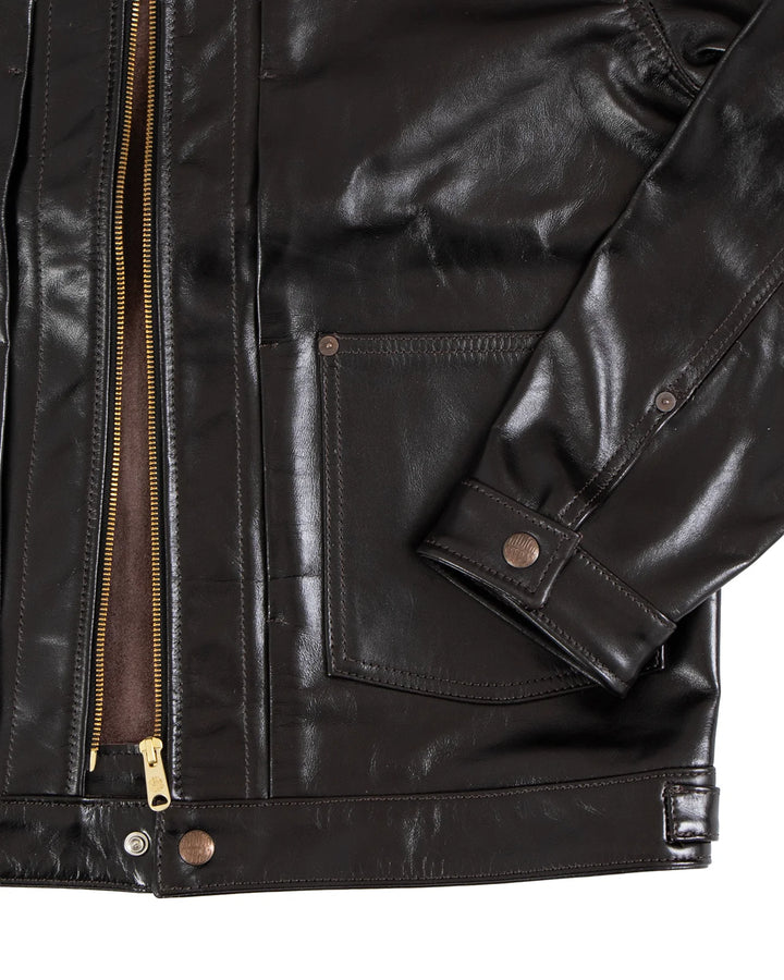 Indigofera - Wibaux Blackish Brown Leather Jacket ON PREORDER*
