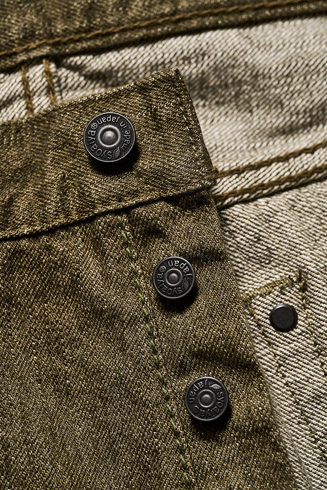 Pure Blue Japan 14oz Relaxed Taper Jeans - Olive [OL-019