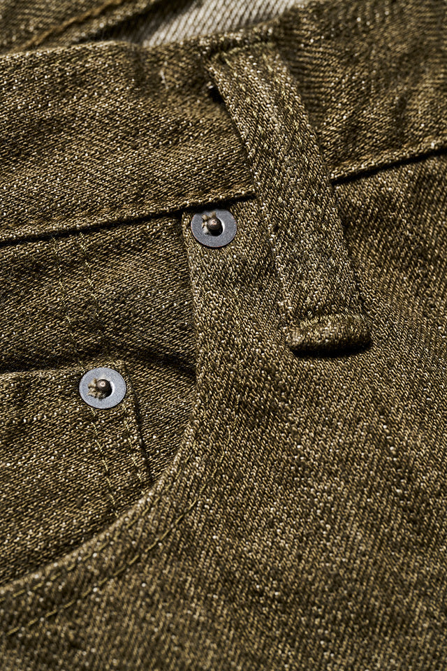 Pure Blue Japan 14oz Relaxed Taper Jeans - Olive [OL-019]