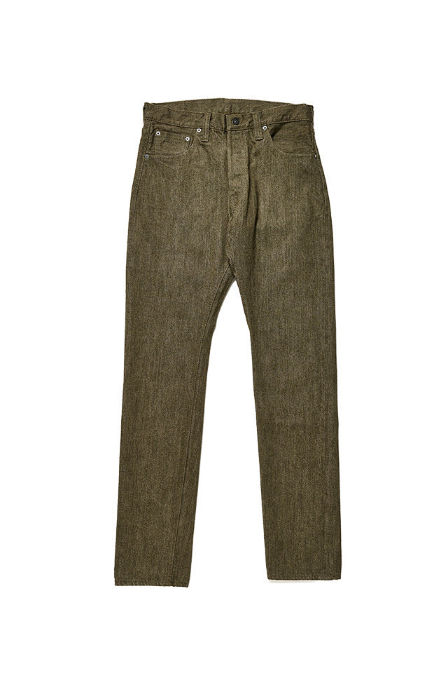 Pure Blue Japan 14oz Relaxed Taper Jeans - Olive [OL-019]