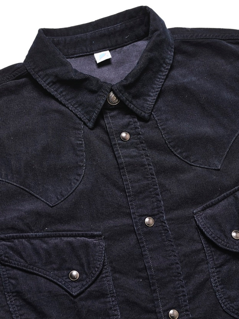 Pure Blue Japan – Corduroy Curved Pocket Shirt Indigo x Black [2236-IDBK]