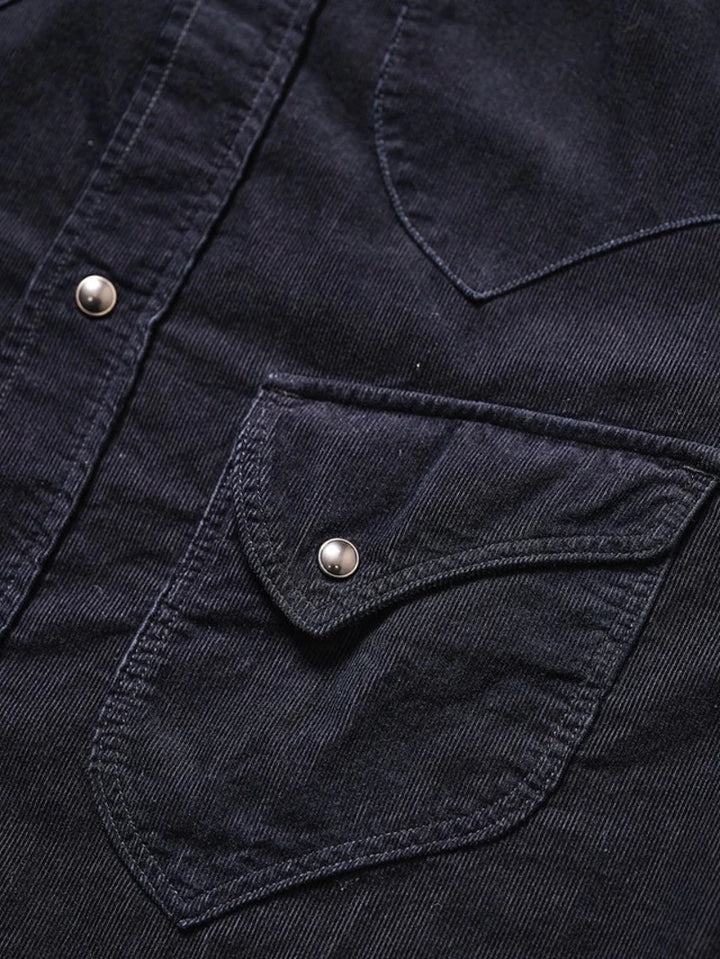 Pure Blue Japan – Corduroy Curved Pocket Shirt Indigo x Black [2236-IDBK]