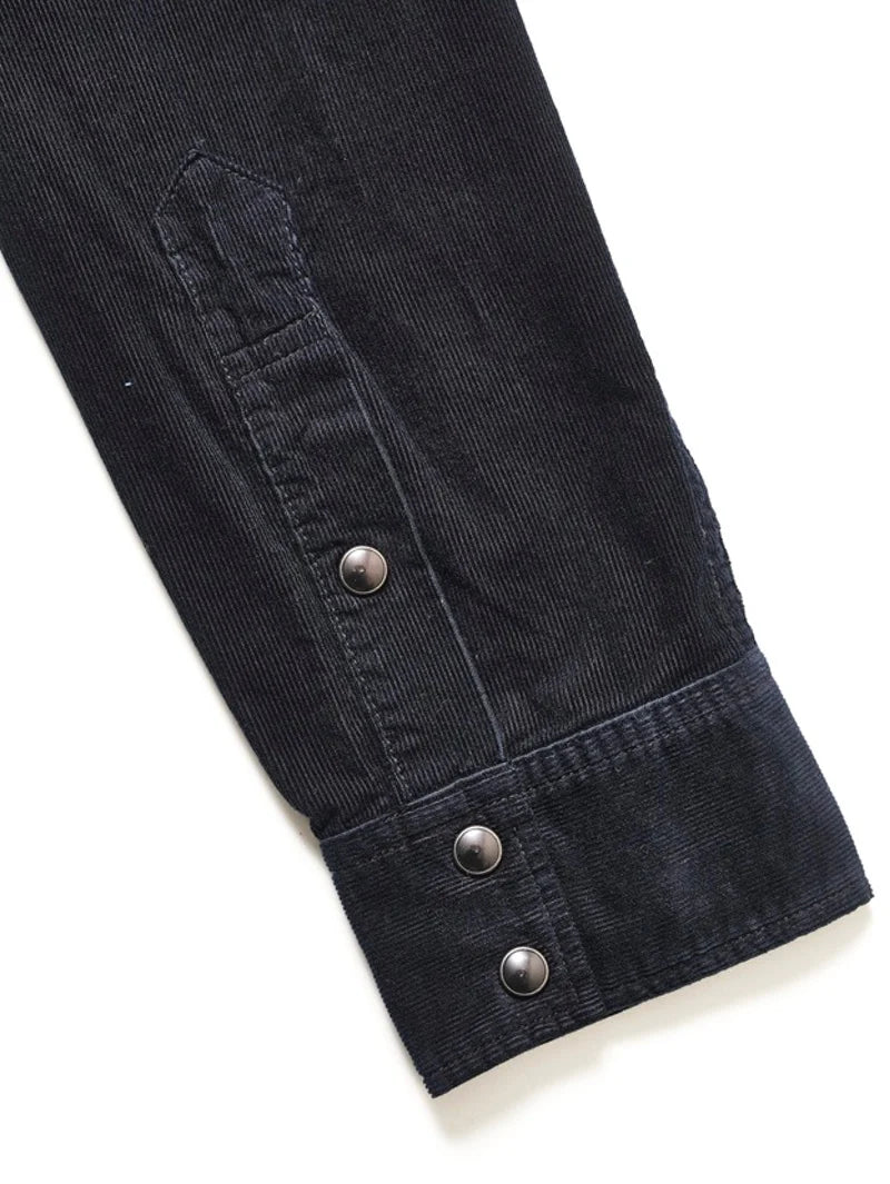 Pure Blue Japan – Corduroy Curved Pocket Shirt Indigo x Black [2236-IDBK]