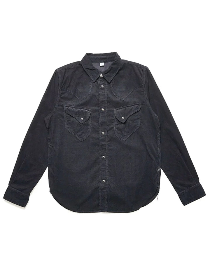 Pure Blue Japan – Corduroy Curved Pocket Shirt Indigo x Black [2236-IDBK]