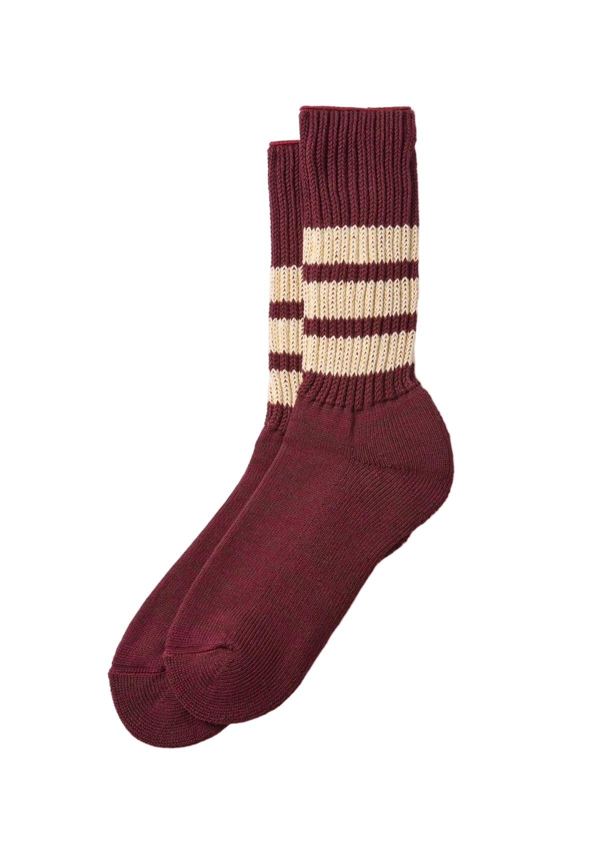 Rototo - Organic Coarse Ribbed Oldschool Crew Socks Burgundy/Cream [R1255] COMING SOON*