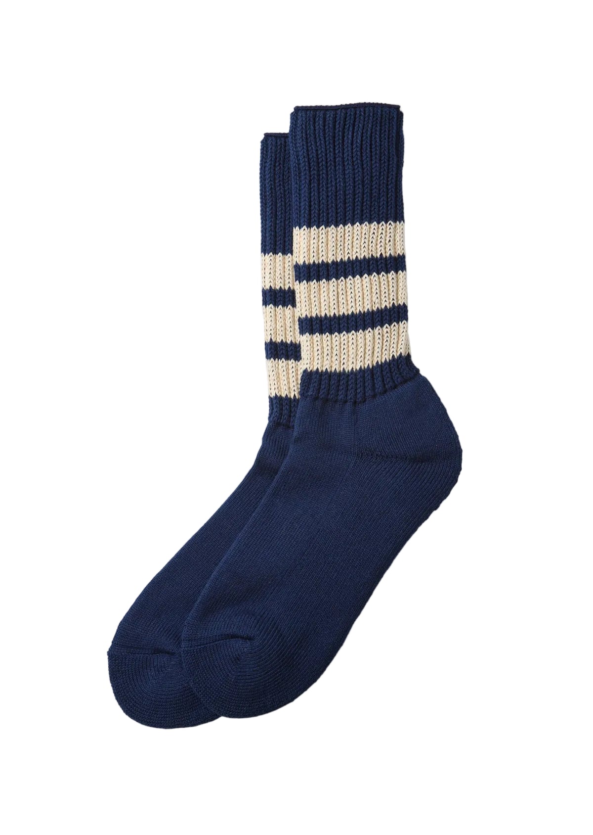 Rototo - Organic Coarse Ribbed Oldschool Crew Socks Dark Navy/Ivory [R1255] COMING SOON*